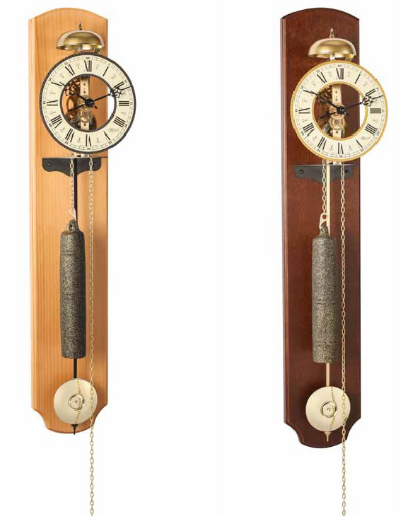 クラシカルなデザイン高級掛時計。天然木の木製タブレットのスケルトンチェーンドライブ分銅の錘と振り子付きのデザイン掛時計。